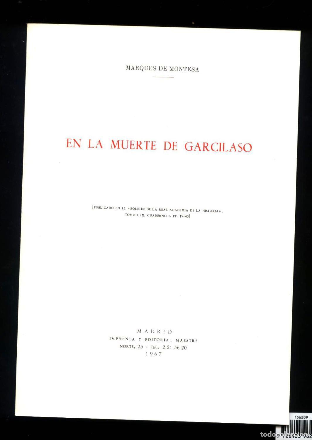 Libros: Marqu&eacute;s de Montesa - EN LA MUERTE DE GARCILASO - Foto 1