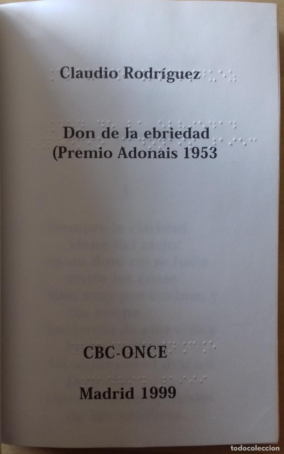 Libros: Claudio Rodr&iacute;guez - DON DE LA EBRIEDAD (en sistema Braille) - Foto 2