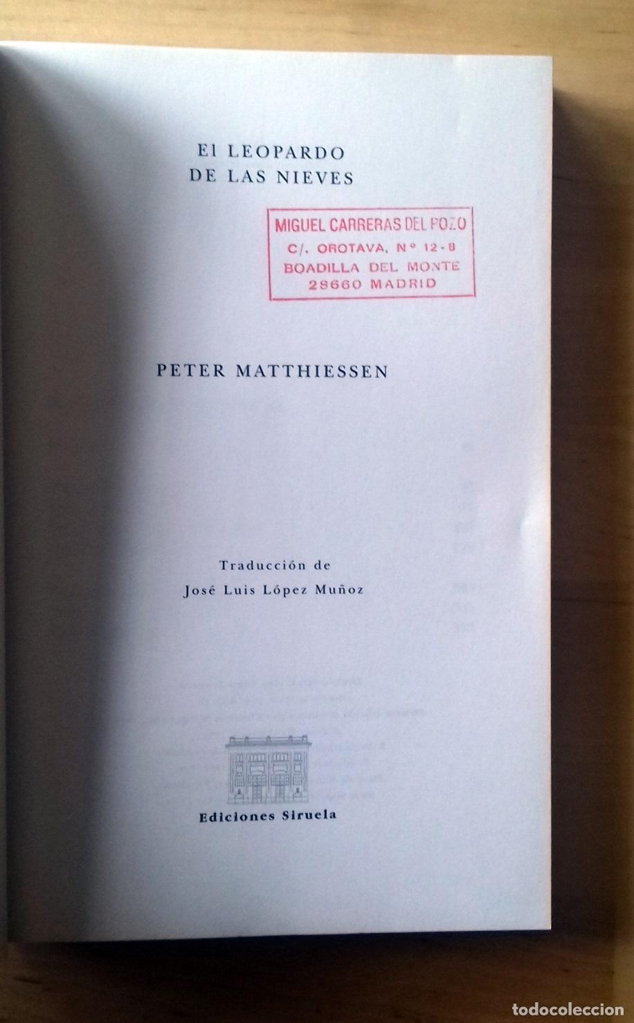 Libros: Peter Matthiessen - EL LEOPARDO DE LAS NIEVES - Foto 2