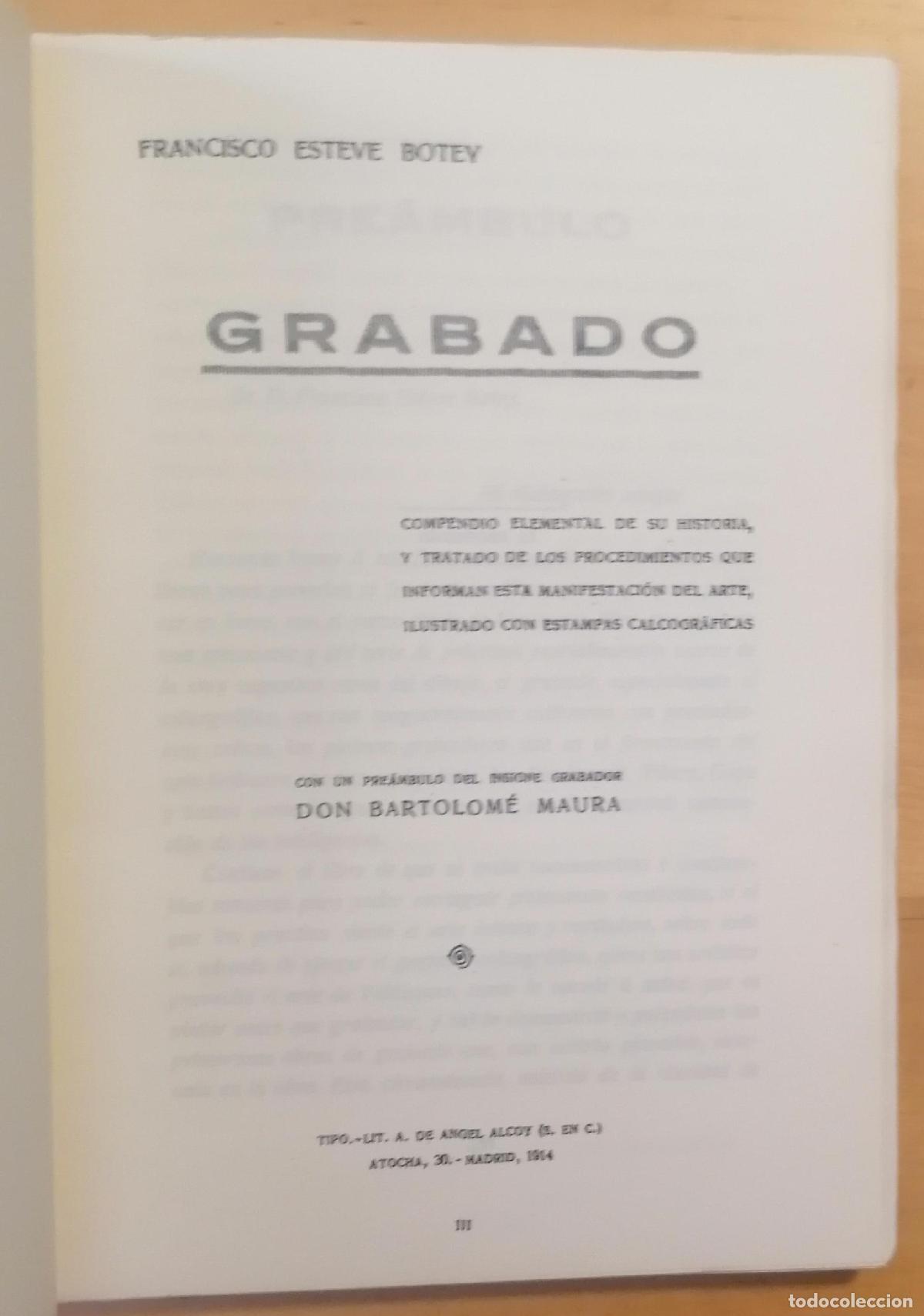 Libros: Francisco Esteve Botey - GRABADO. COMPENDIO ELEMENTAL DE SU HISTORIA - Foto 2
