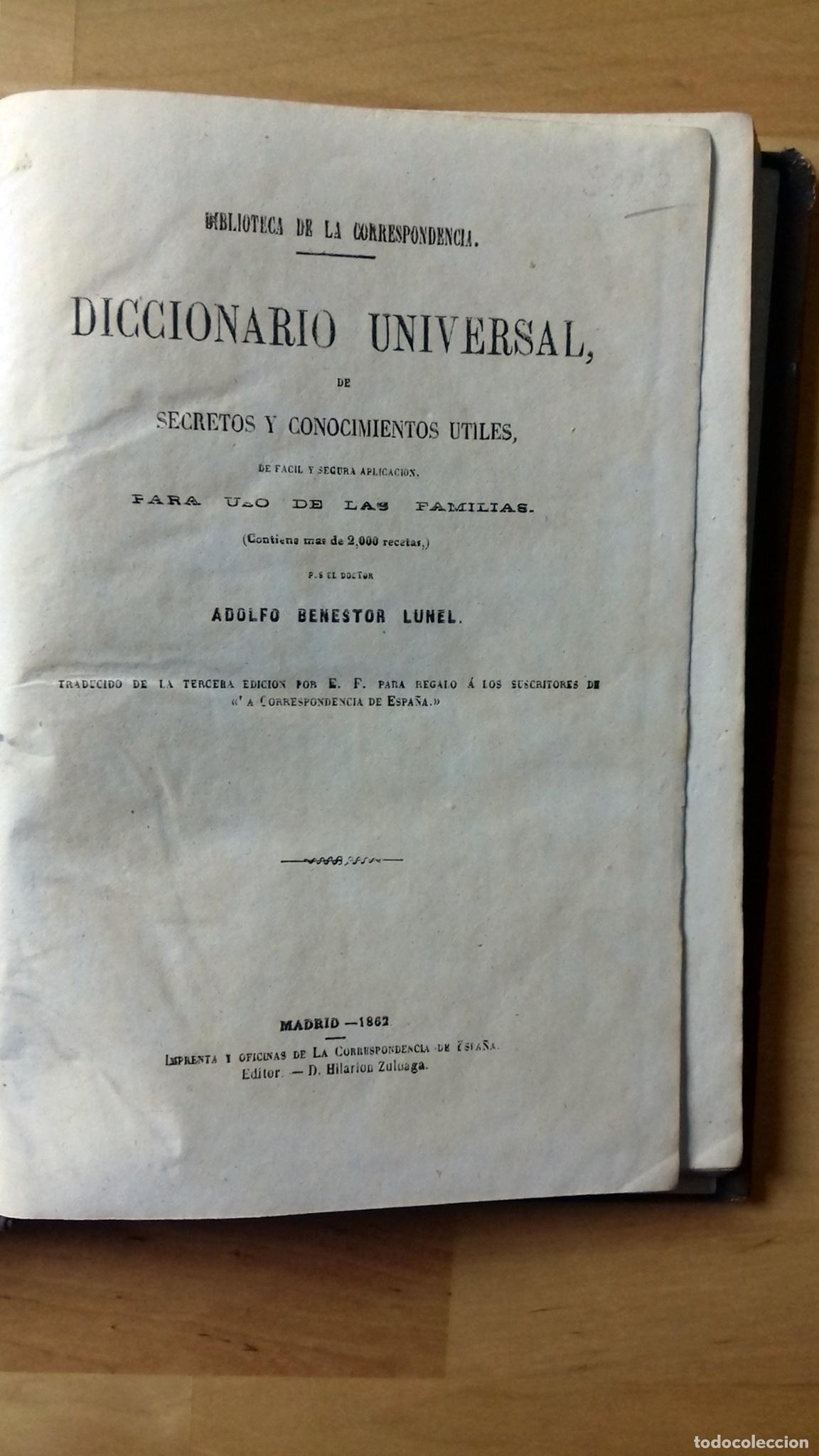 Libri di seconda mano: Adolfo Benestor Lunel - DICCIONARIO UNIVERSAL DE SECRETOS Y CONOCIMIENTOS &Uacute;TILES DE F&Aacute;CIL Y SEGURA A