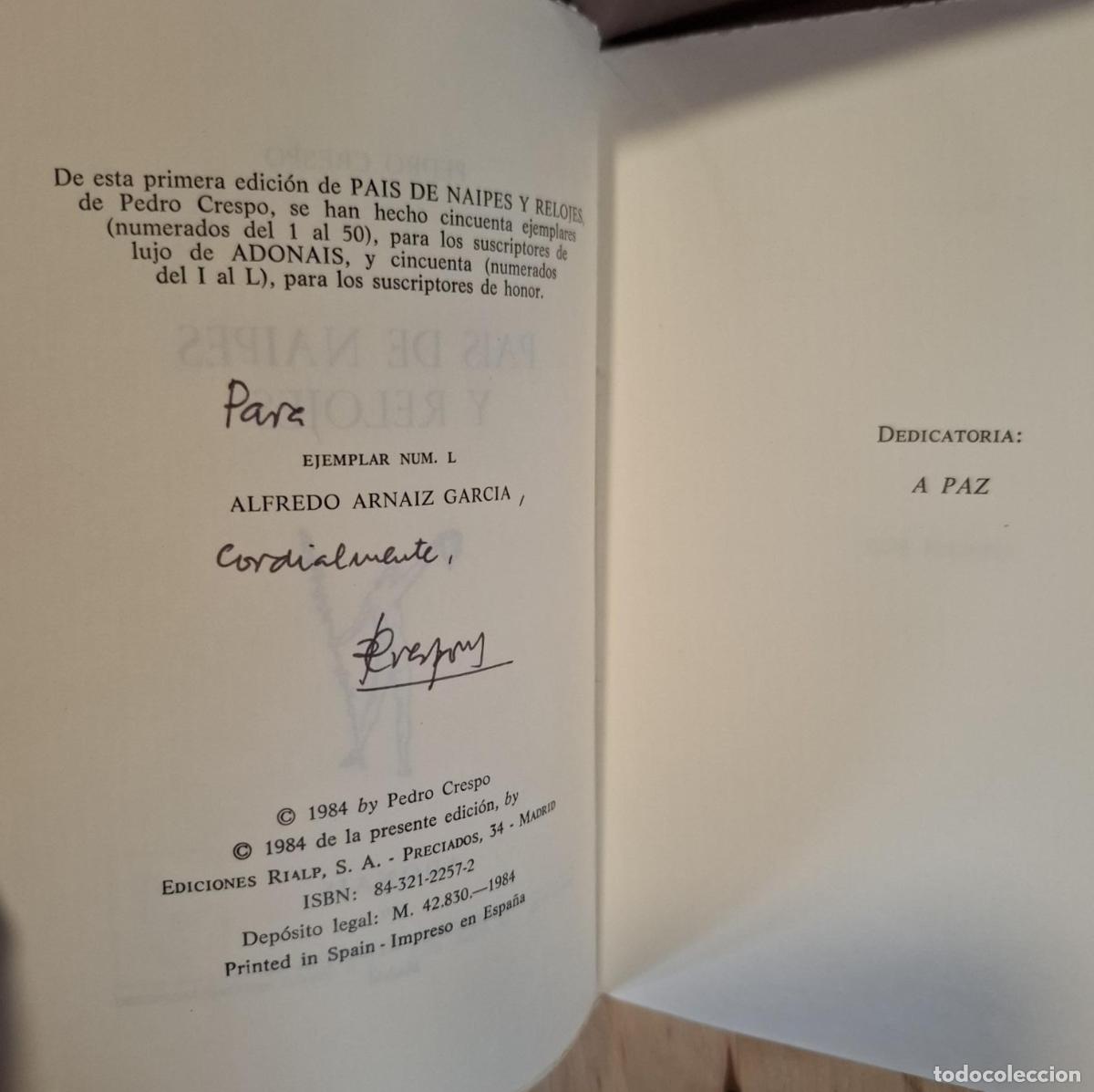Libros: Pedro Crespo - PAIS DE NAIPES Y RELOJES - Foto 2