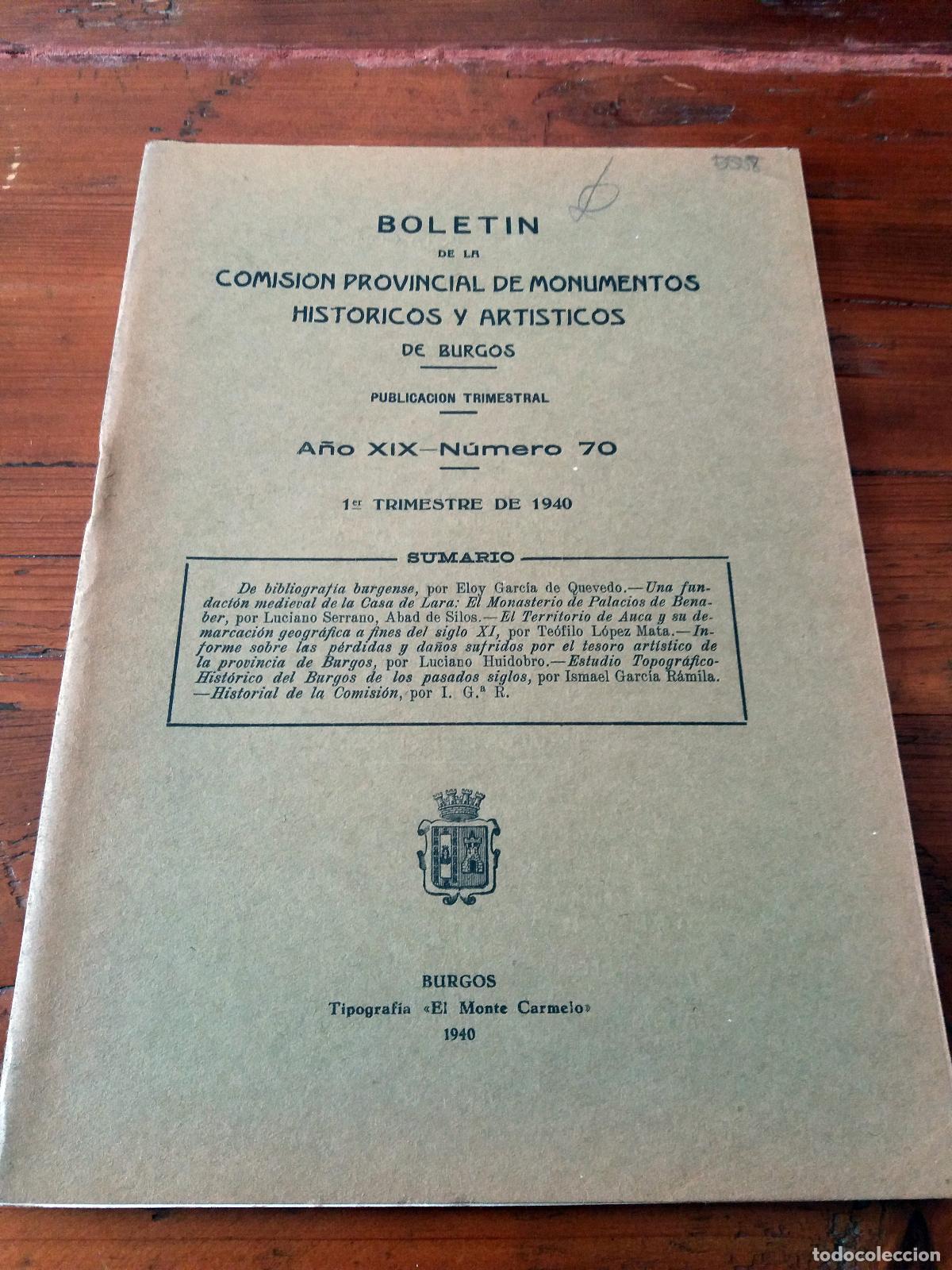 books: vvaa - BOLETIN DE LA COMISION PROVINCIAL DE MONUMENTOS HISTORICOS Y ARTISTICOS DE BURGOS. A&ntilde;o XIX. 1