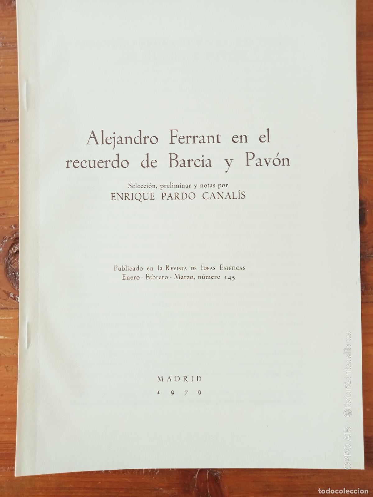 Libros: Enrique Pardo Canal&iacute;s - ALEJANDRO FERRANT EN EL RECUERDO DE BARCIA Y PAV&Oacute;N. Separata - Foto 1
