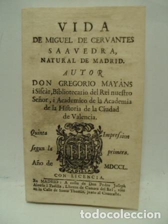 Libros: VIDA DE MIGUEL DE CERVANTES - Gregorio Mayans Y Siscar - Foto 1