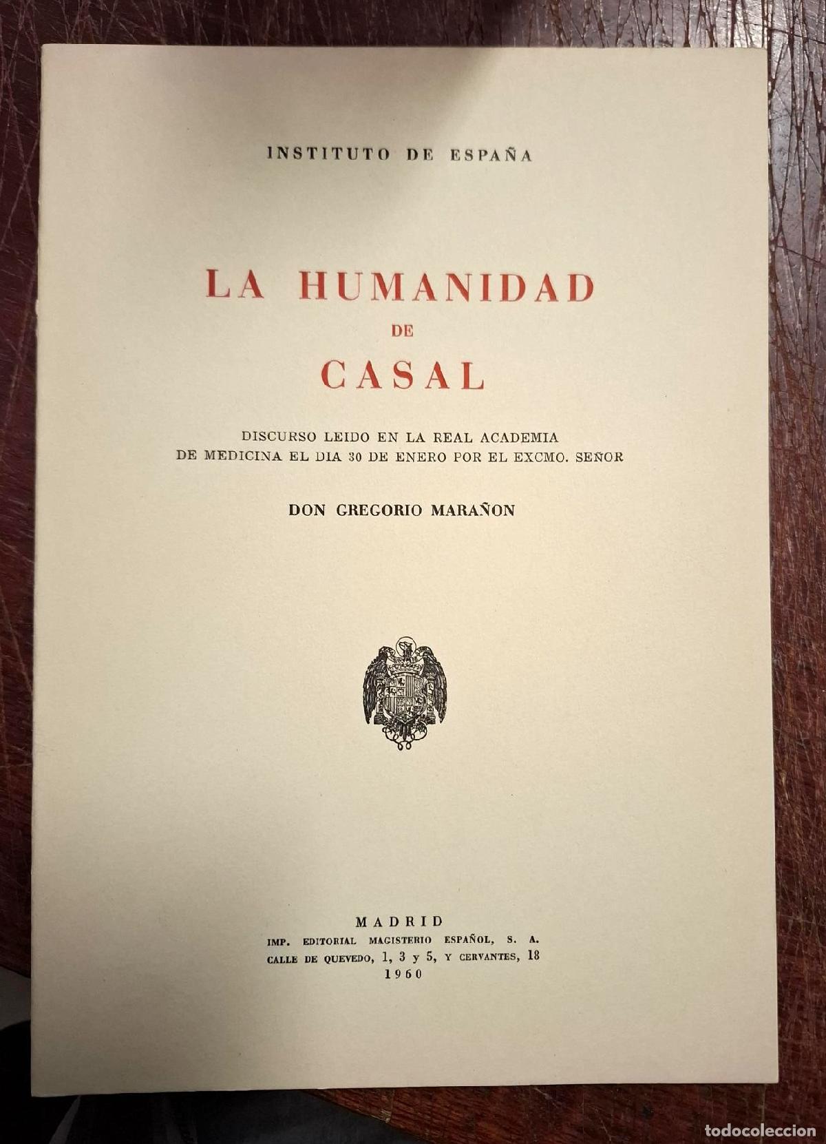 Libros: Mara&ntilde;&oacute;n, Gregorio - LA HUMANIDAD DE CASAL - Foto 1
