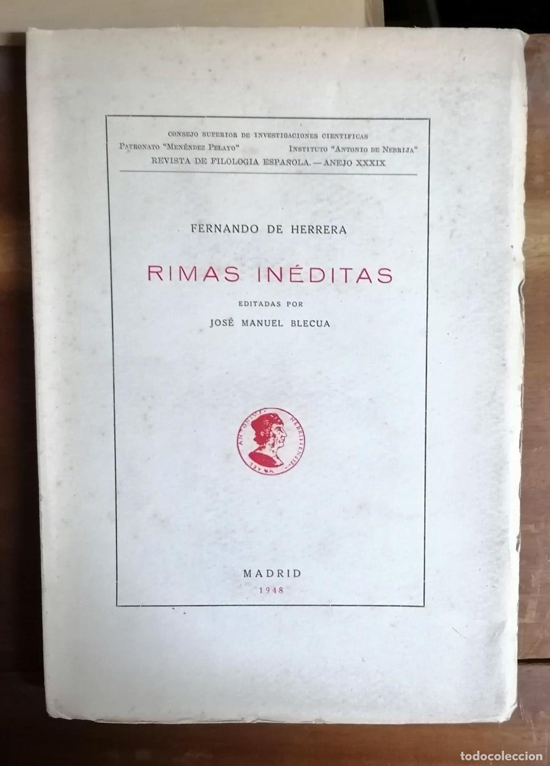 Libros: Fernando De Herrera - RIMAS IN&Eacute;DITAS - Foto 1