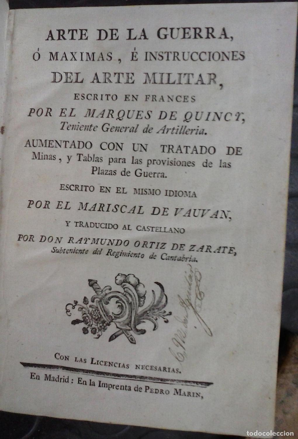 books: Marqu&eacute;s de Quincy - ARTE DE LA GUERRA, O MAXIMAS, E INSTRUCCIONES DEL ARTE MILITAR. I y II. Completo