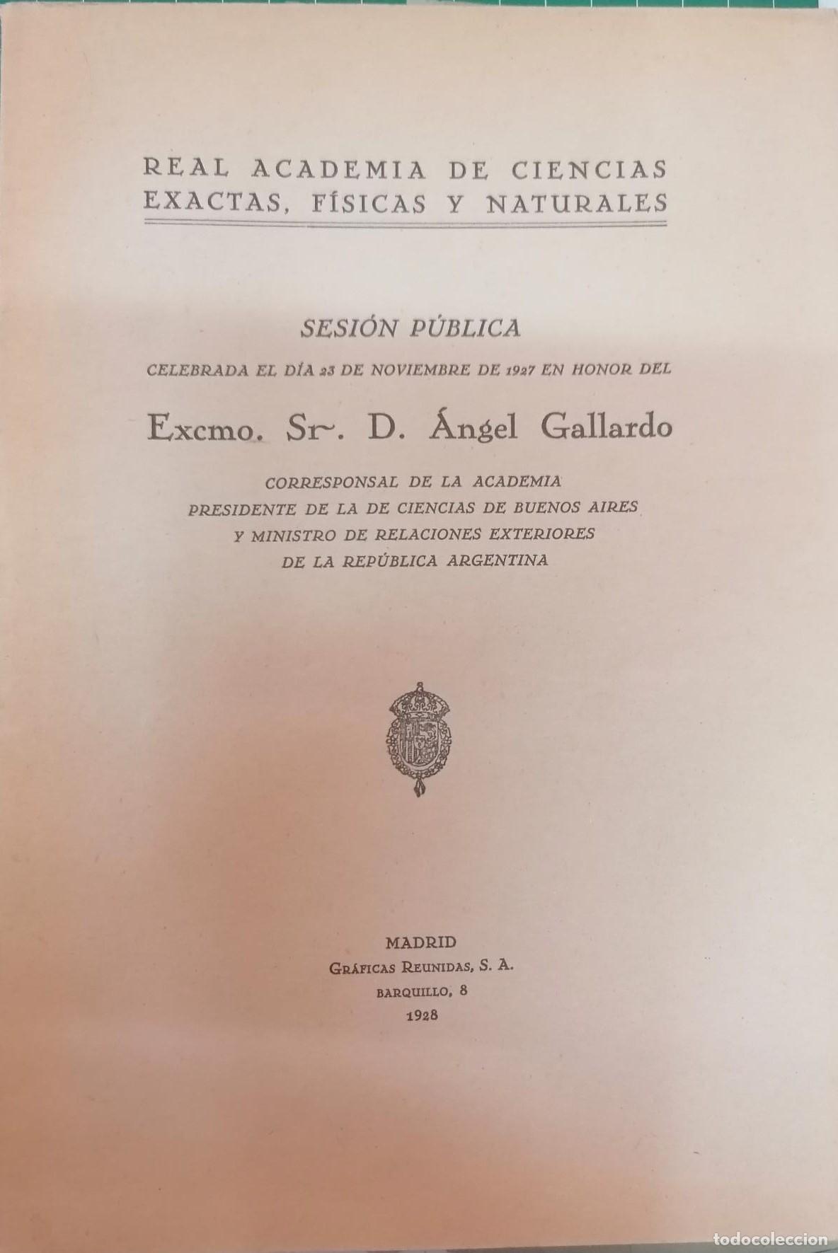 Livres: VV. AA. - SESI&Oacute;N P&Uacute;BLICA CELEBRADA EL D&Iacute;A 23 DE NOVIEMBRE DE 1927 EN HONOR DEL EXCMO. SR. D. &Aacute;NGEL G