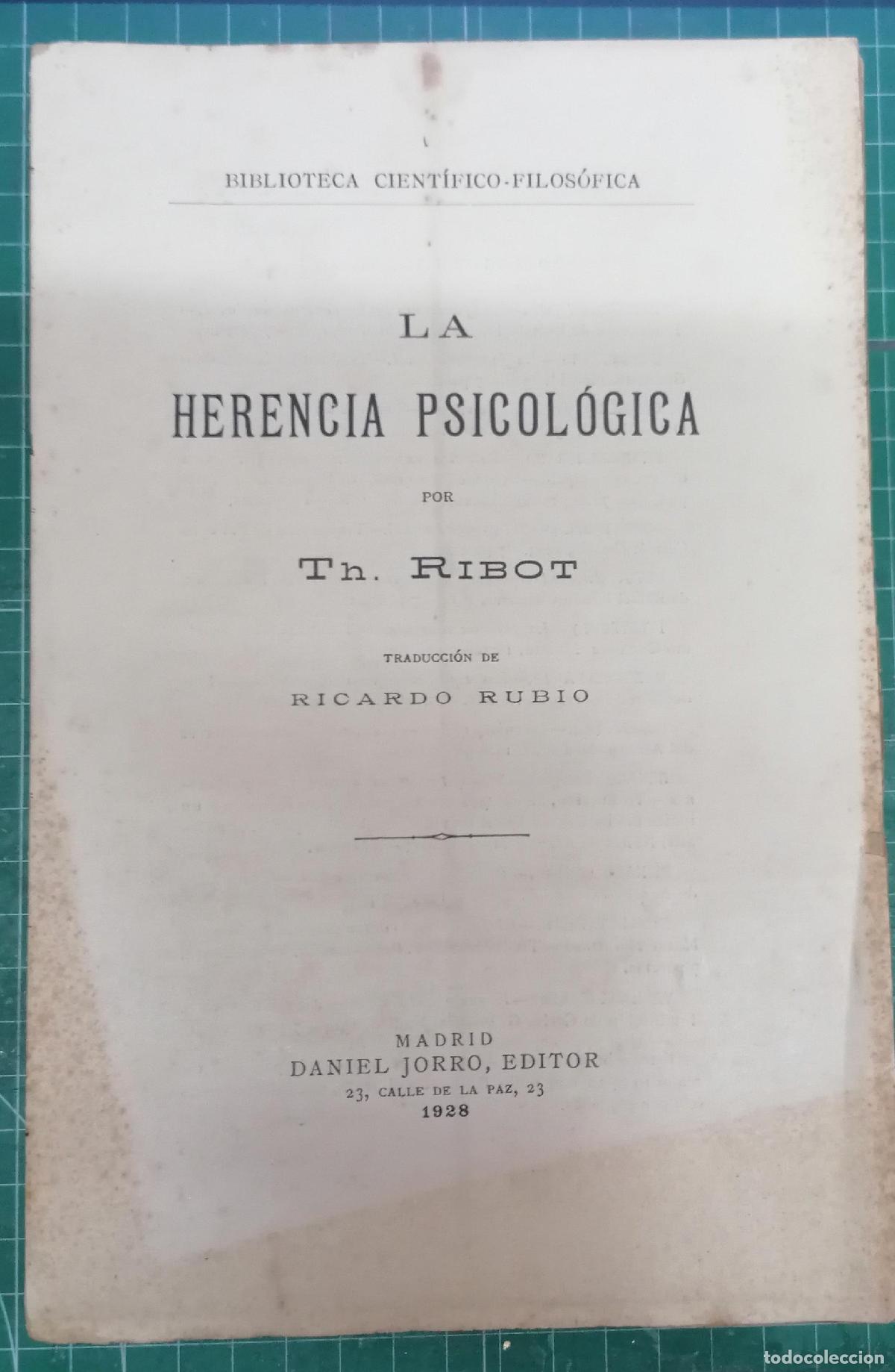 B&uuml;cher: Ribot, Th. - LA HERENCIA PSICOL&Oacute;GICA