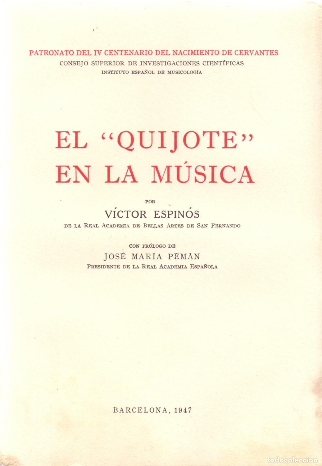 Libros: V&iacute;ctor Espin&oacute;s - EL QUIJOTE EN LA MUSICA. - Foto 1