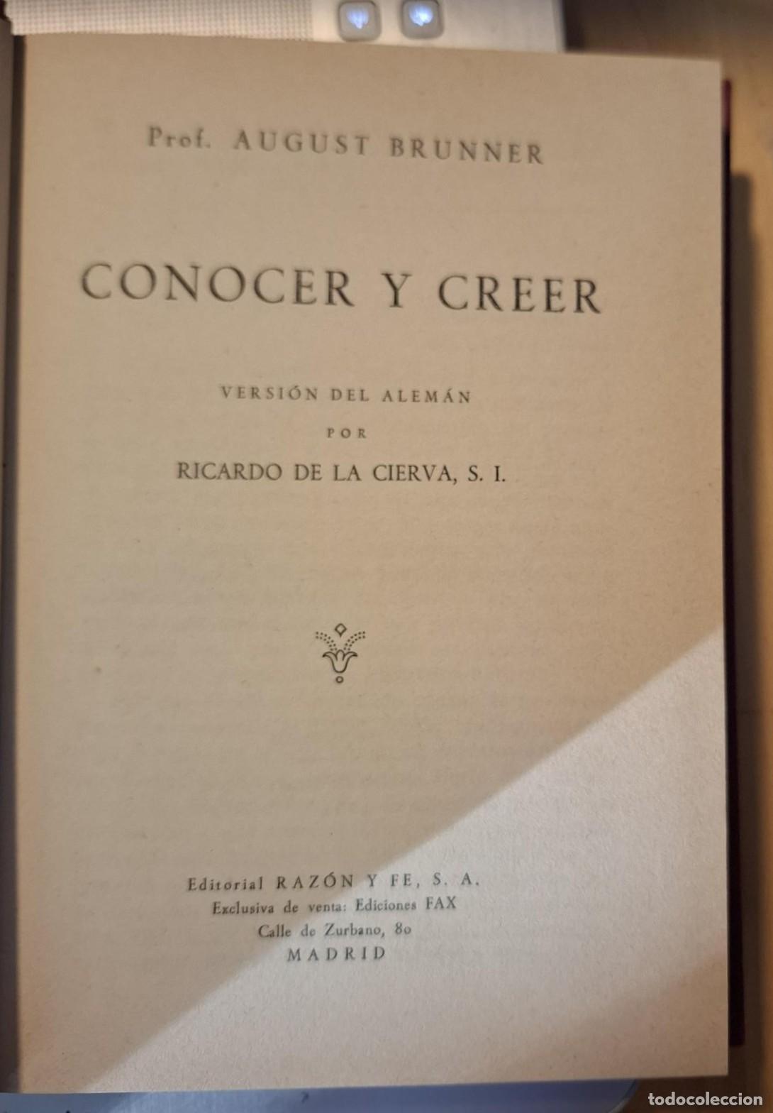 Libros: August Brunner - CONOCER Y CREER - Foto 2