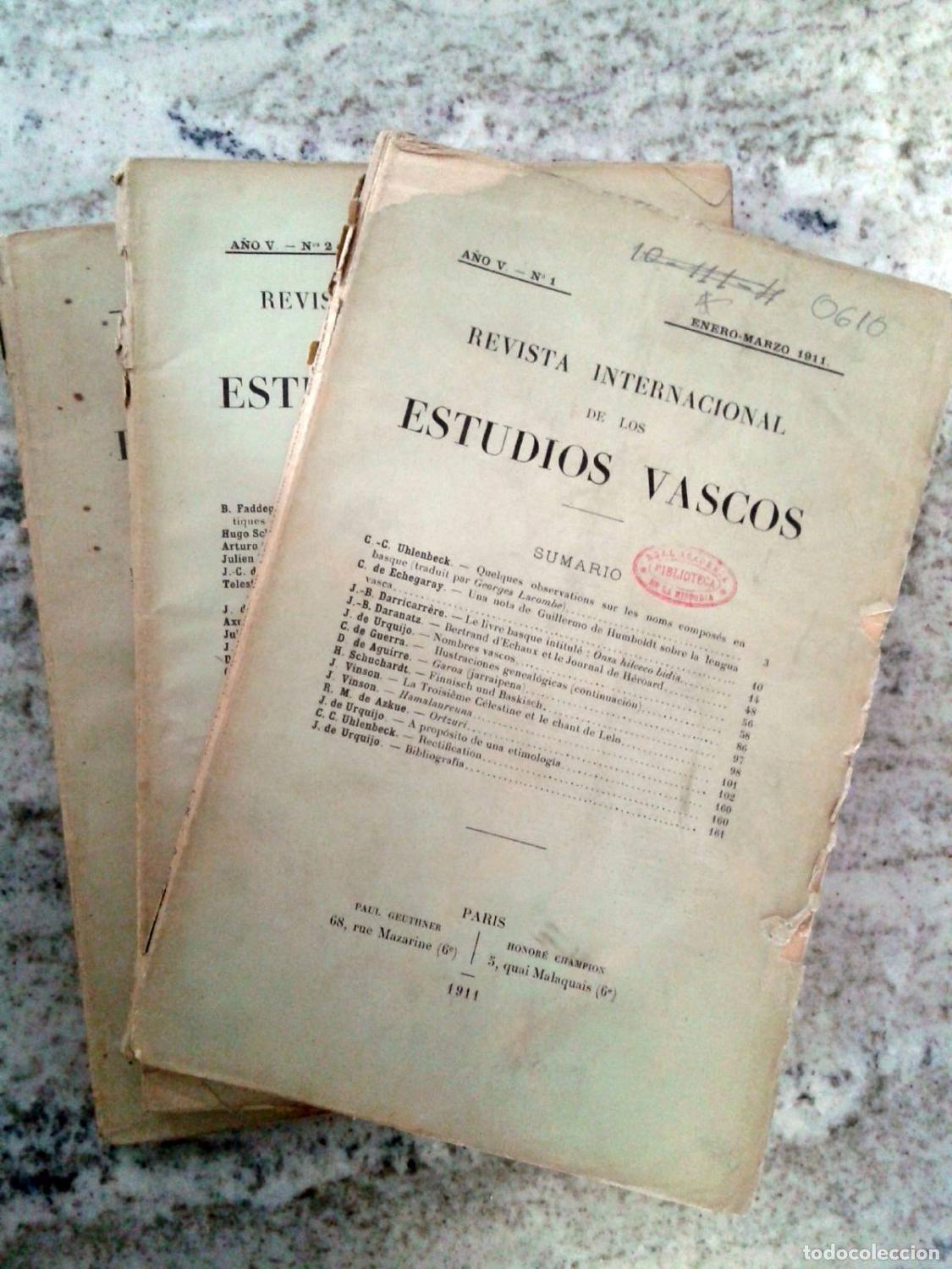 Livres: vvaa - REVISTA INTERNACIONAL DE LOS ESTUDIOS VASCOS. A&ntilde;o V. N&ordm; 1, 2, 3 y 4. 1911. A&ntilde;o completo