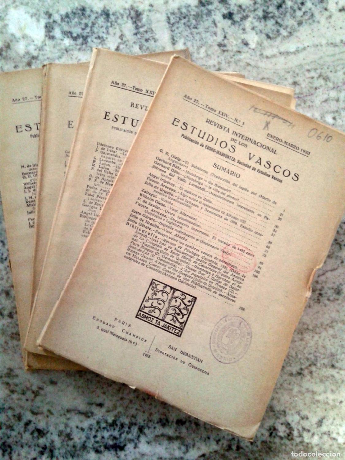 Libros: vvaa - REVISTA INTERNACIONAL DE LOS ESTUDIOS VASCOS. A&ntilde;o 27. Tomo XXIV. N&ordm; 1, 2, 3 y 4. A&ntilde;o 1933 com