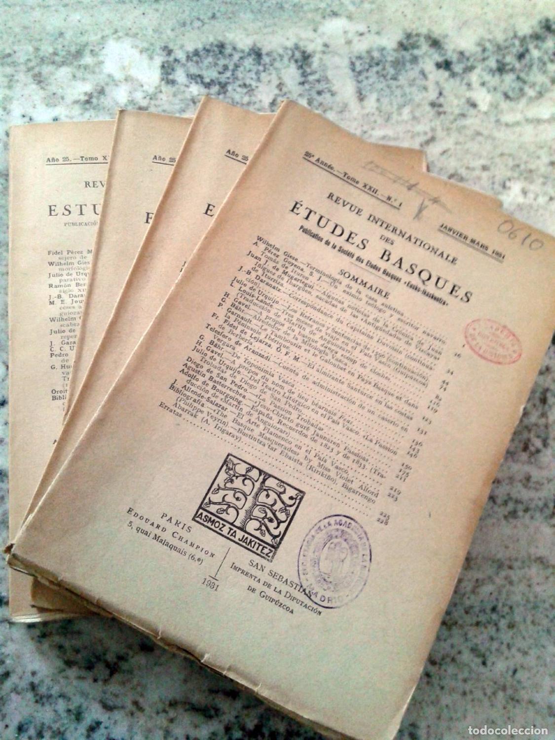 B&uuml;cher: vvaa - REVISTA INTERNACIONAL DE LOS ESTUDIOS VASCOS. A&ntilde;o 25. Tomo XXII N&ordm; 1, 2, 3 y 4. A&ntilde;o 1931 comp