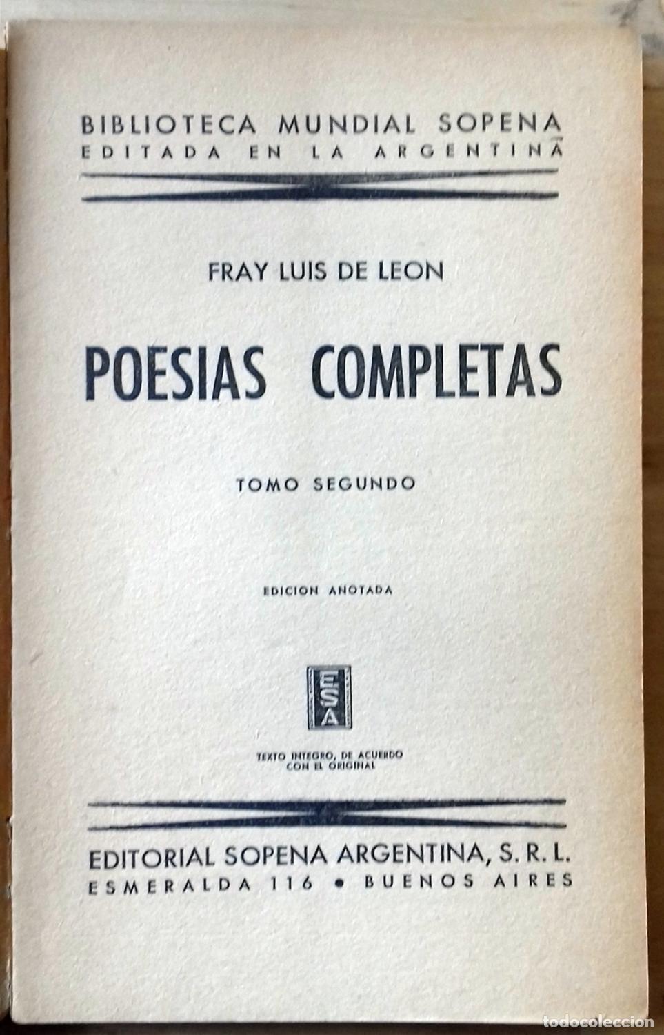 Libros: Fray Luis de Le&oacute;n - POES&Iacute;AS COMPLETAS. 2 tomos - Foto 3