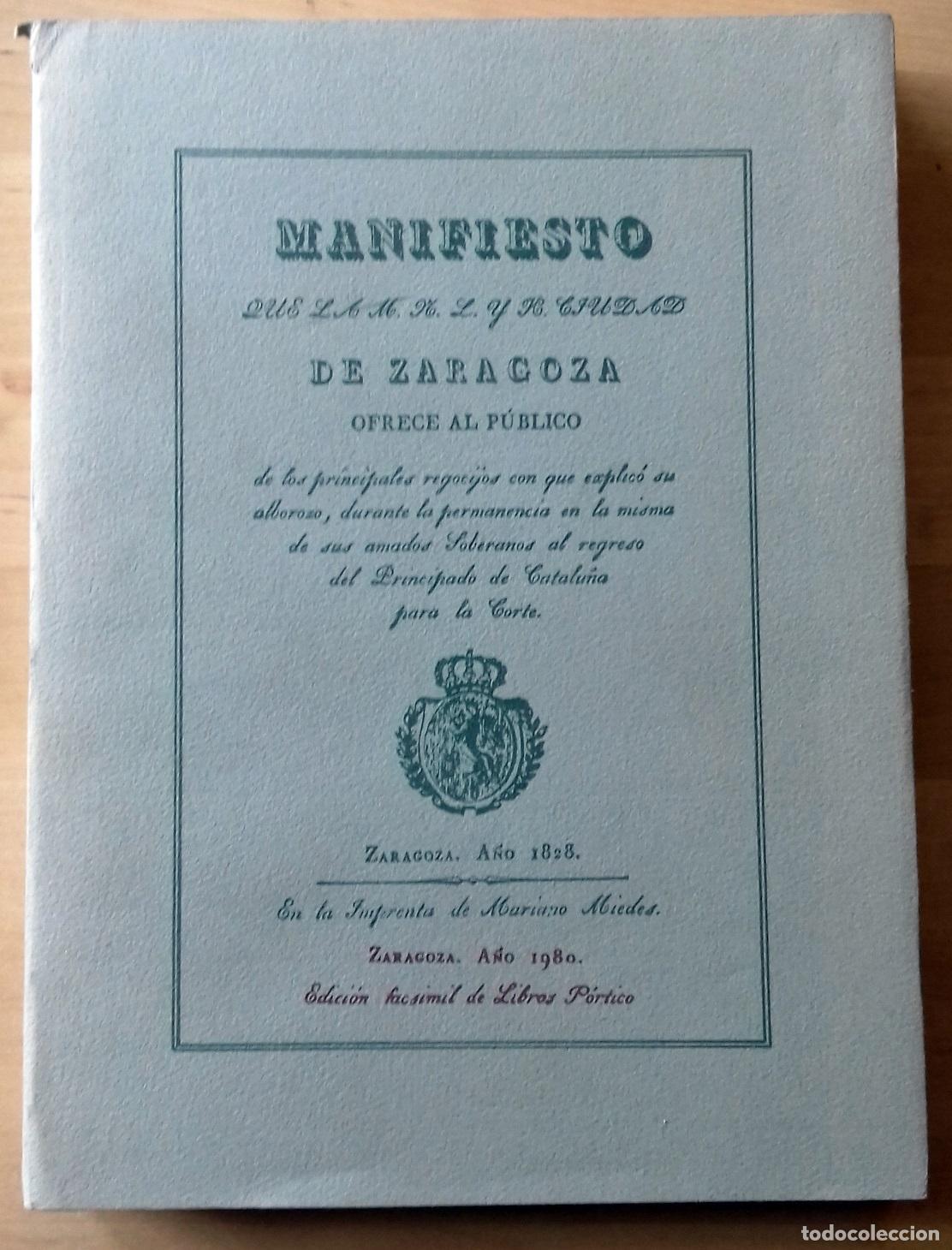 Livros em segunda m&atilde;o: Manifiesto que la M.N.L. y H. Ciudad de Zaragoza ofrece al p&uacute;blico de los principales regocijos con