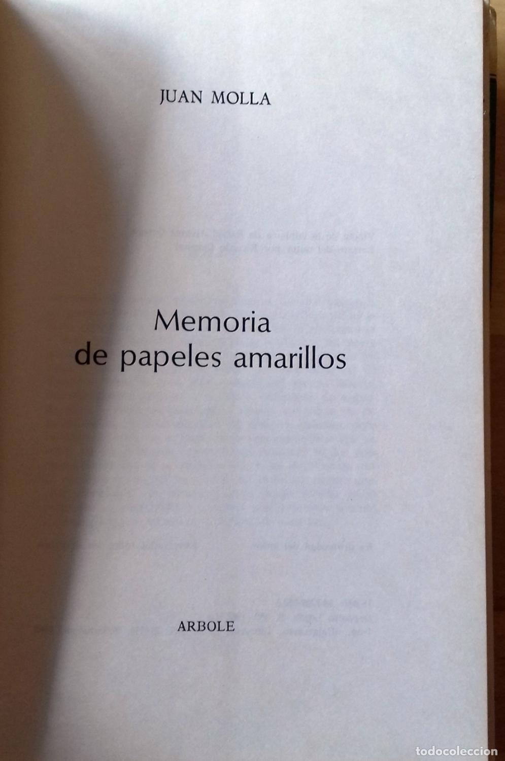 Libros: Juan Moll&aacute; - MEMORIA DE PAPELES AMARILLOS - Foto 2