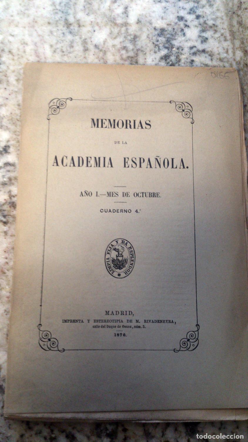 B&uuml;cher: vvaa - MEMORIAS DE LA ACADEMIA ESPA&Ntilde;OLA. A&ntilde;o I. Mes de Octubre. Cuaderno 4. 1870