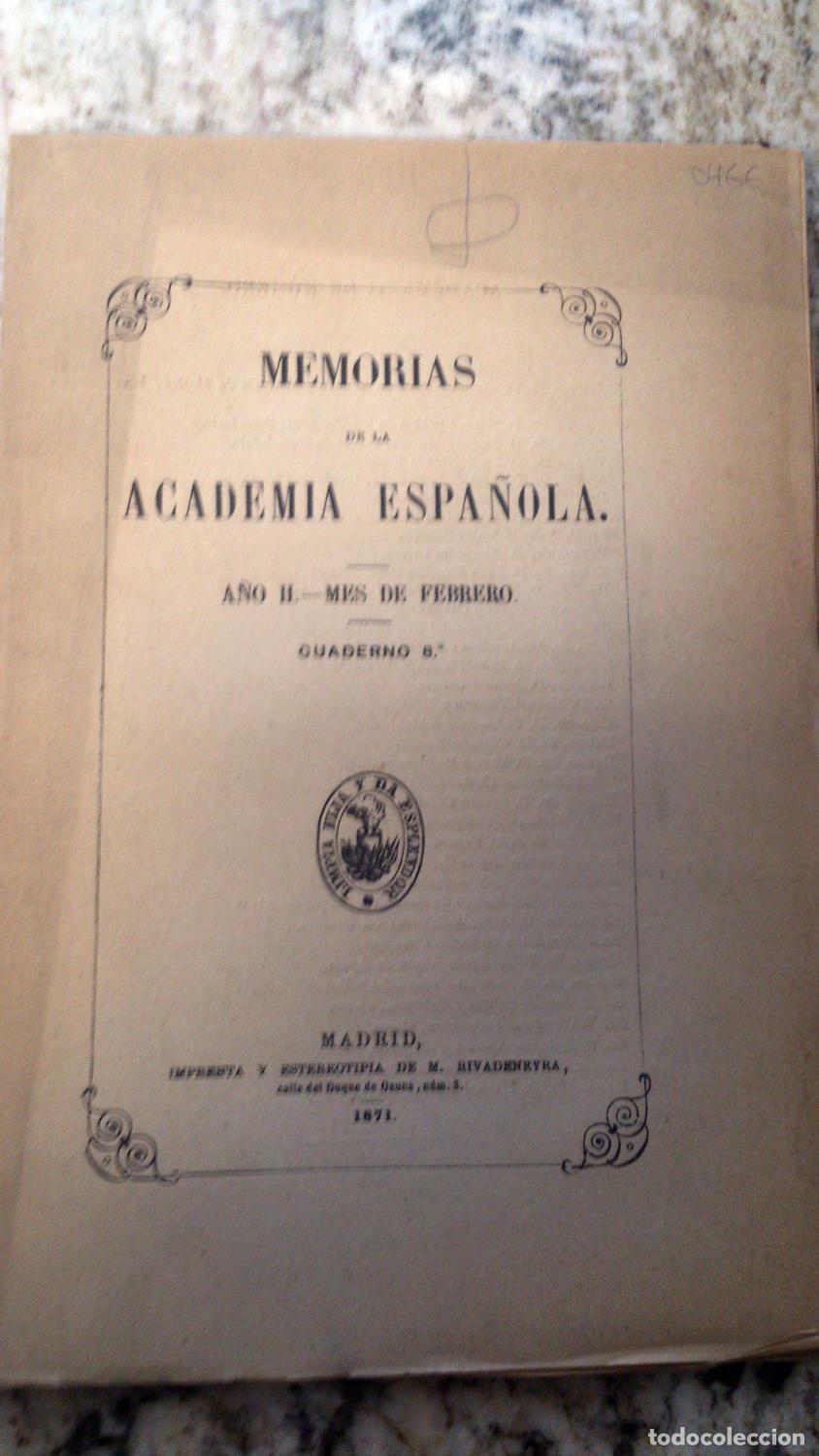 B&uuml;cher: vvaa - MEMORIAS DE LA ACADEMIA ESPA&Ntilde;OLA. A&ntilde;o II. Mes de Agosto. Cuaderno 12. 1872