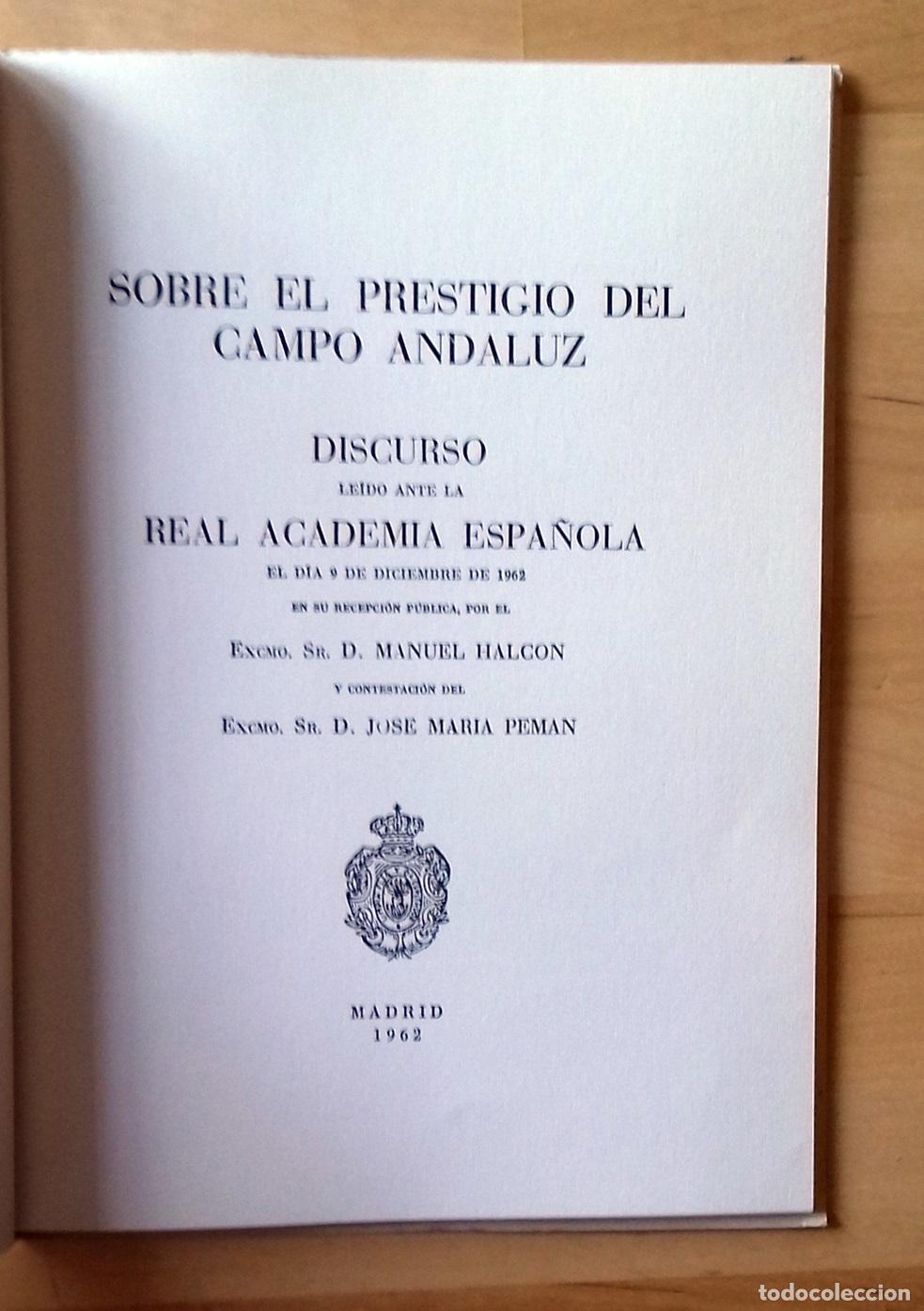 Libros: Manuel Halc&oacute;n - SOBRE EL PRESTIGIO DEL CAMPO ANDALUZ - Foto 2