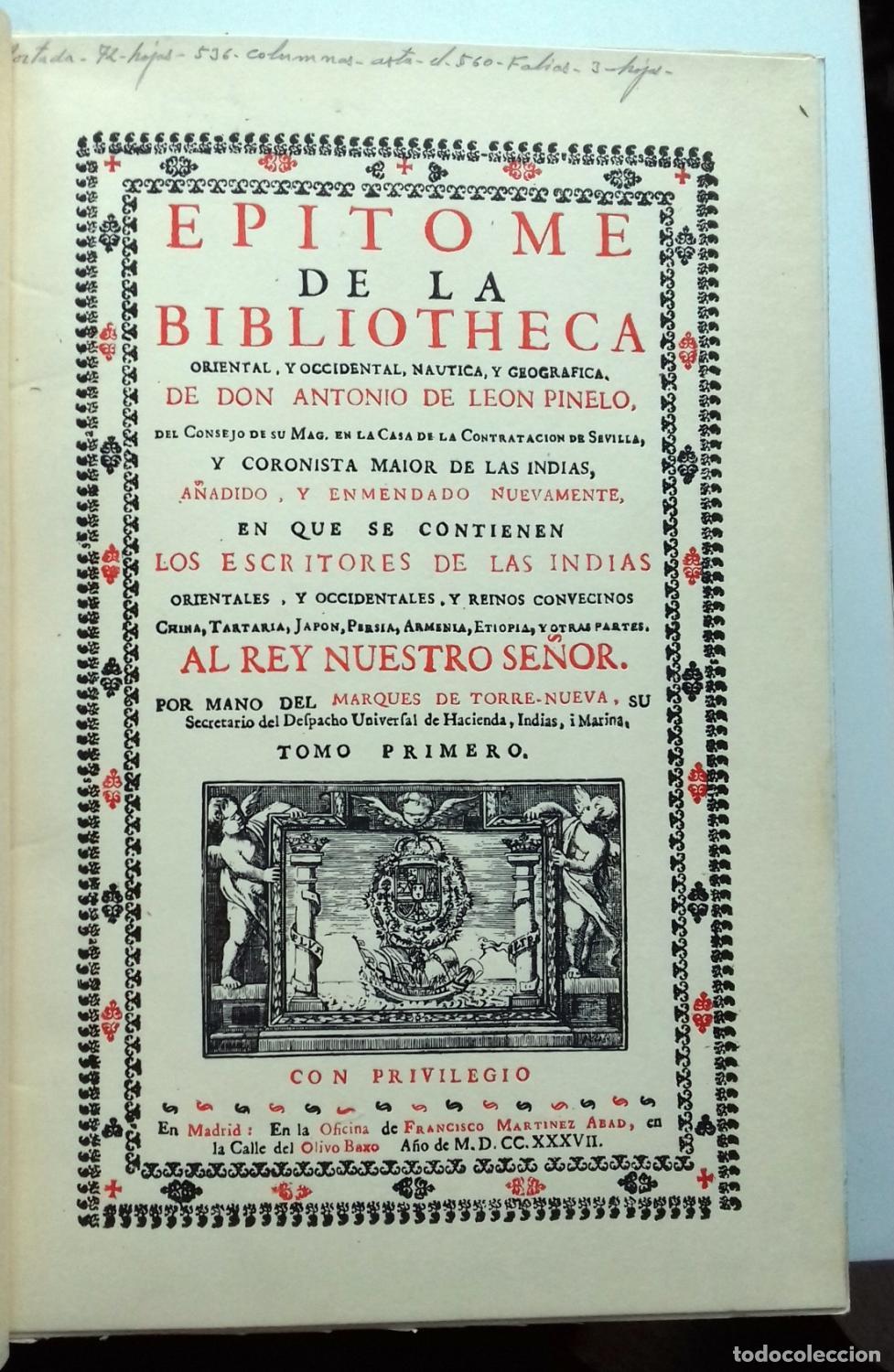 B&uuml;cher: Le&oacute;n Pinelo, Antonio de - EPITOME DE LA BIBLIOTHECA ORIENTAL, Y OCCIDENTAL, NAUTICA, Y GEOGRAFICA. 3