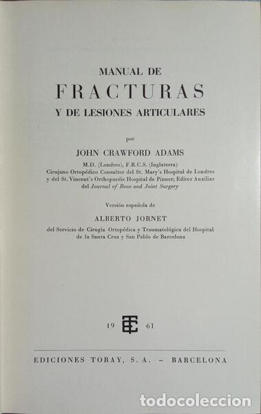 Libri di seconda mano: CRAWFORD ADAMS. (John) - MANUAL DE FRACTURAS Y DE LESIONES ARTICULARES.