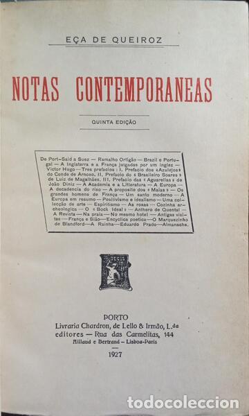 Libri di seconda mano: E&Ccedil;A DE QUEIR&Oacute;S. (Jos&eacute; Maria de) - NOTAS CONTEMPORANEAS.