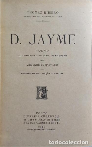 Libros: RIBEIRO. (Tom&aacute;s) - D. JAYME. - Foto 2