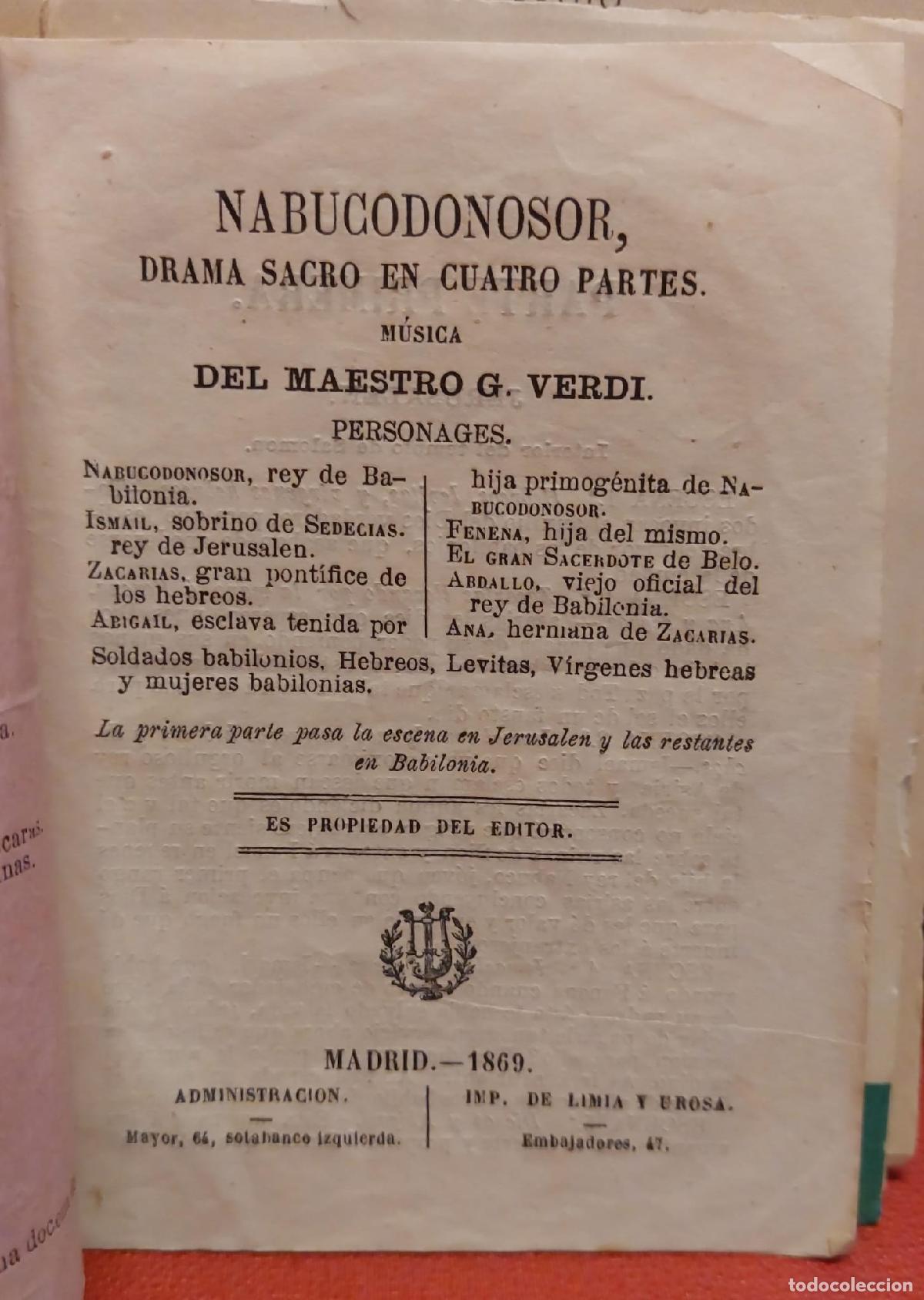 Libros: NABUCODONOSOR, Drama sacro en cuatro partes. M&uacute;sica del maestro G. Verdi. ... - CADENAS, Juan Jos&eacute;