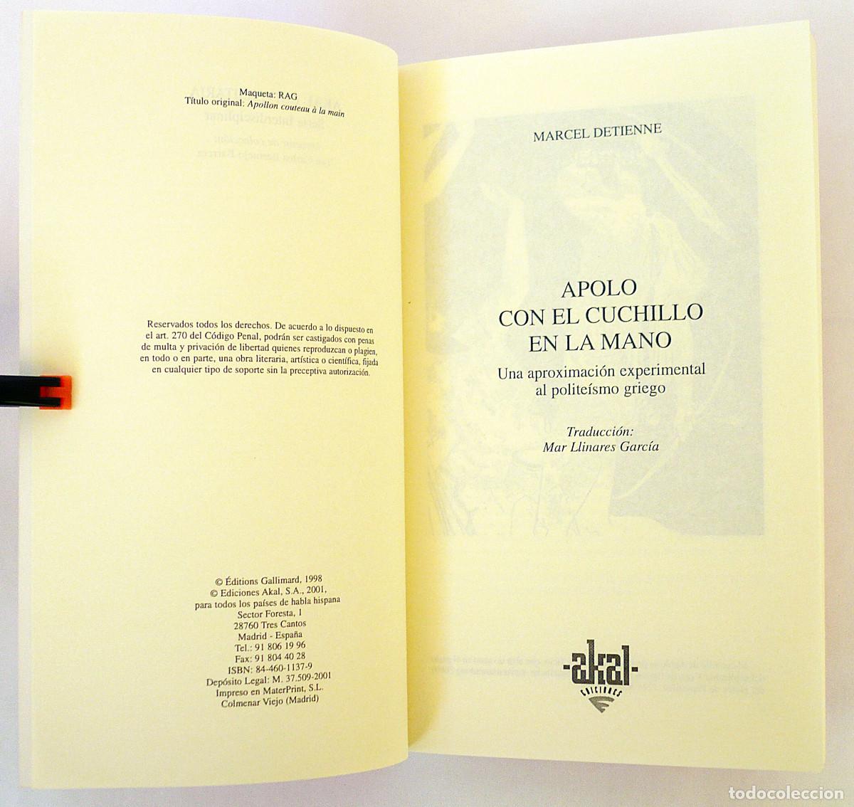 Libros: Apolo con el cuchillo en la mano, Marcel Detienne - Foto 4
