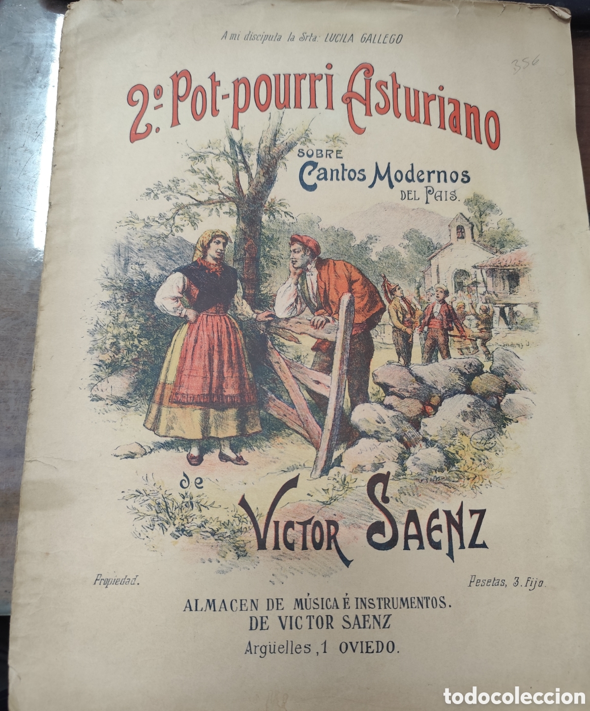 Livres: 2&ordm; POT POURRI ASTURIANO SOBRE CANTOS MODERNOS DEL PAIS. Partitura. Siglo XIX - SAENZ,Victor