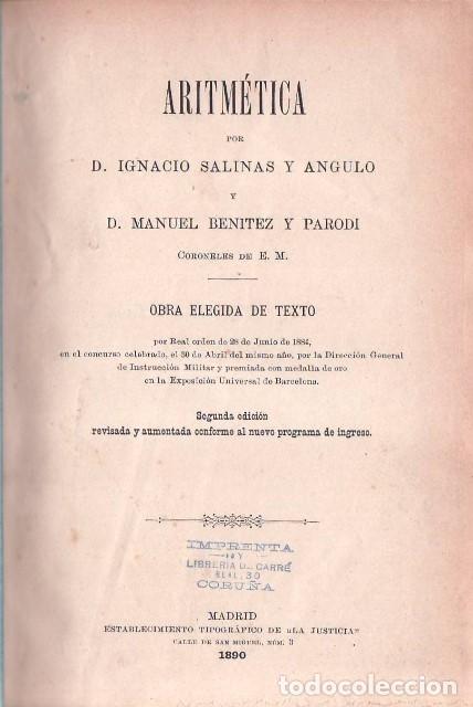 Libros: SALINAS Y ANGULO, Ignacio y Manuel, BEN&Iacute;TEZ Y PARODI.- - Aritm&eacute;tica. Obra elegida de texto en el con - Foto 1