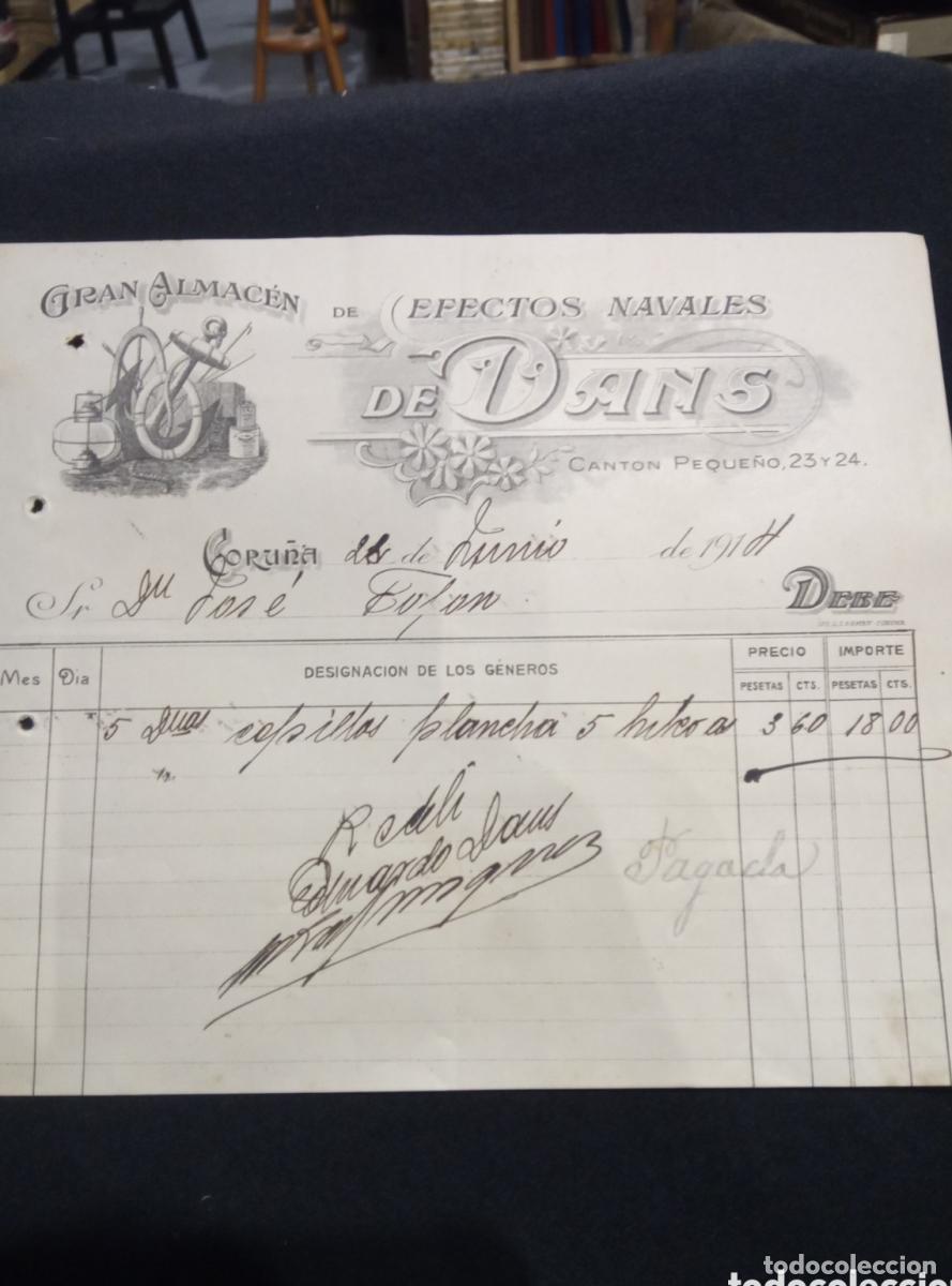 FACTURA EFECTOS NAVALES DANS. LA CORU&Ntilde;A. 1914 -