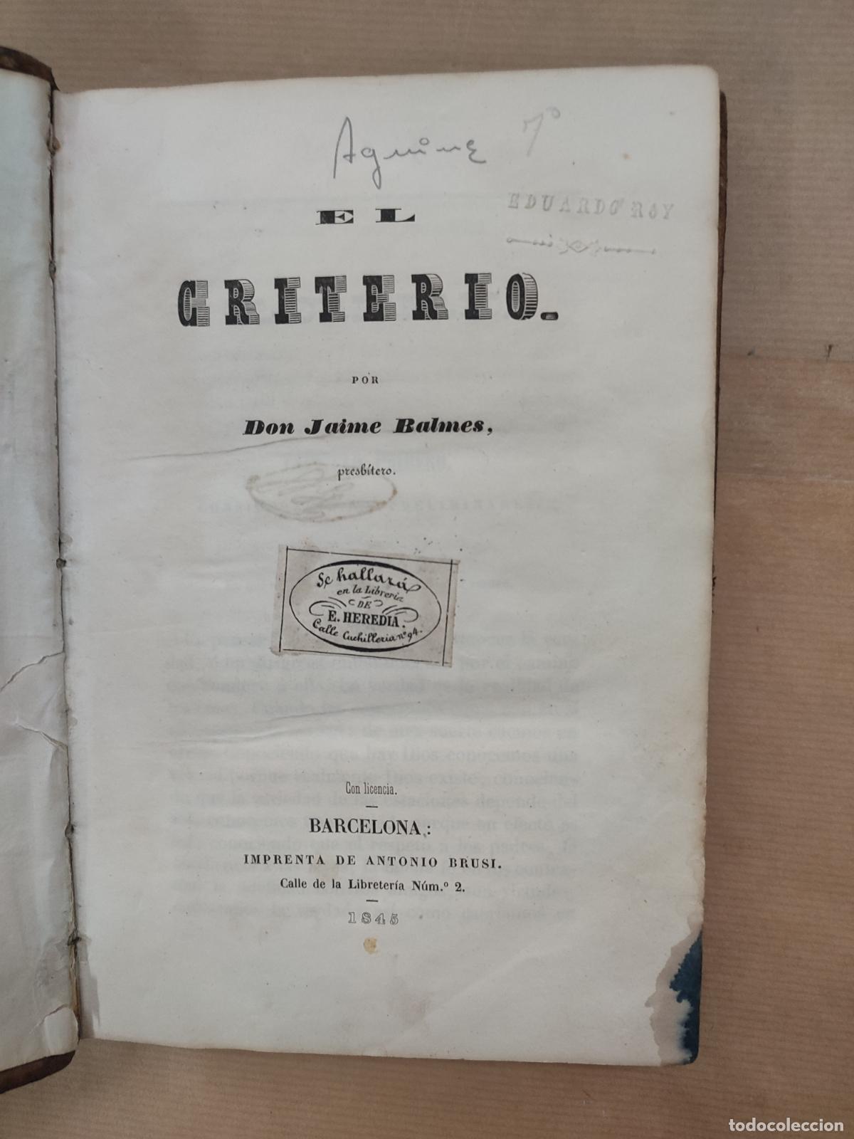 Libros: El Criterio - &rdquo;BALMES, Jaime&rdquo; - Foto 1