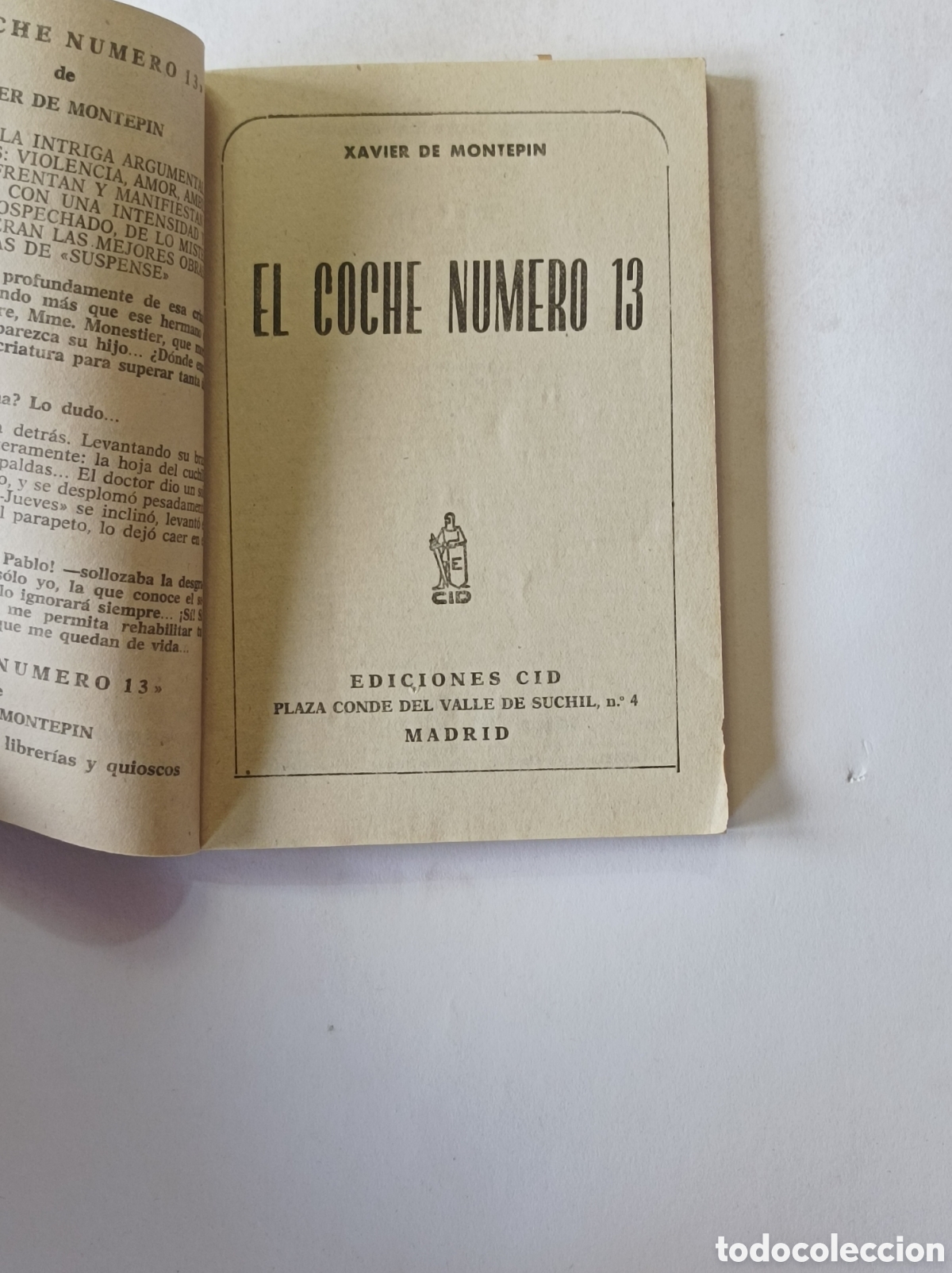 Libros: EL COCHE N&deg;13. XAVIER DE MONTEPIN. EDICIONES CID. 1965. - Foto 2