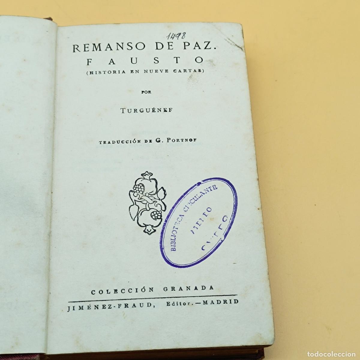 Libros: LIBRO REMANSO DE PAZ. FAUSTO.TURGUENEF. COLECCION GRANADA. ET. - Foto 2