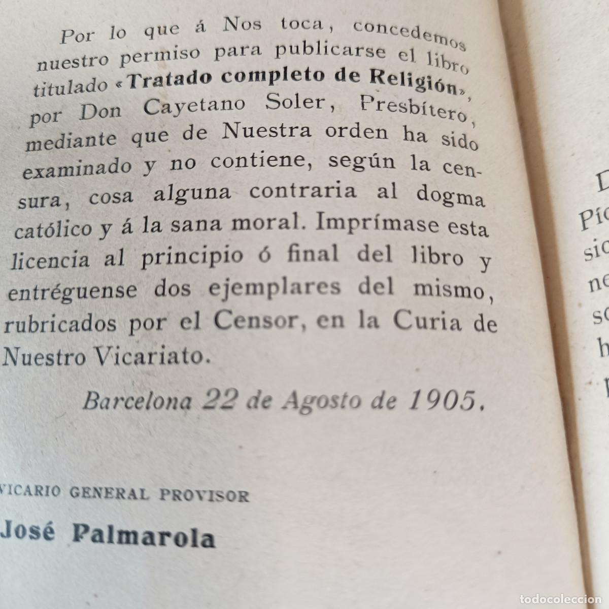 Libros: LIBRO TRATADO DE RELIGION. D.CAYETANO SOLER. 1905. - Foto 3