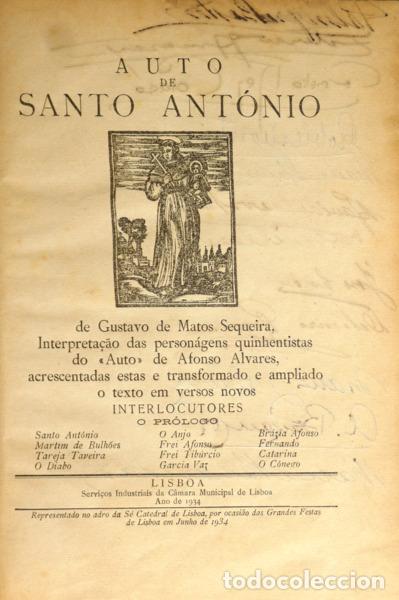 Libros: MATOS SEQUEIRA. (Gustavo de) - AUTO DE SANTO ANT&Oacute;NIO. - Foto 1