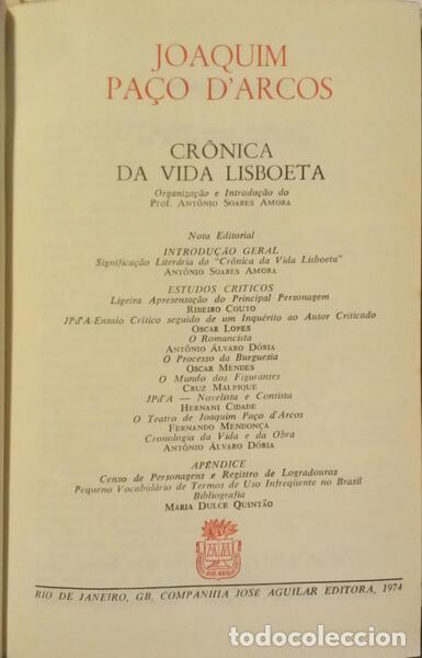Libri di seconda mano: PA&Ccedil;O D'ARCOS. (Joaquim) - CR&Ocirc;NICA DA VIDA LISBOETA. [DEDICAT&Oacute;RIA DO AUTOR]