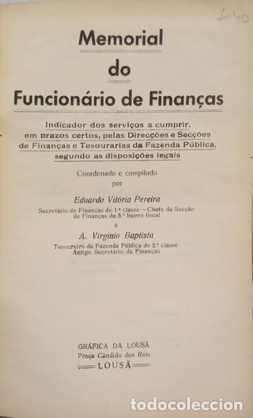 Libros: PEREIRA. (Eduardo Vit&oacute;ria) e A. Virginio Baptista. - MEMORIAL DO FUNCION&Aacute;RIO DE FINAN&Ccedil;AS.
