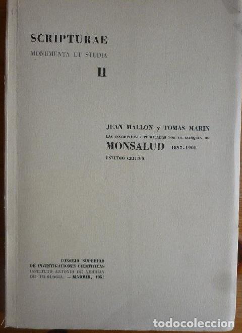 Livros em segunda m&atilde;o: LAS INSCRIPCIONES PUBLICADAS POR EL MARQU&Eacute;S DE MONSALUD, 1897-1908. MALLON, Jean.CSIC 1951 -