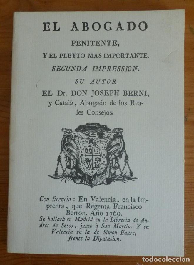 Livros em segunda m&atilde;o: EL ABOGADO PENITENTE Y EL PLEYTO MAS IMPORTANTE. JOSEPH BERNI. QUILES 1991 -