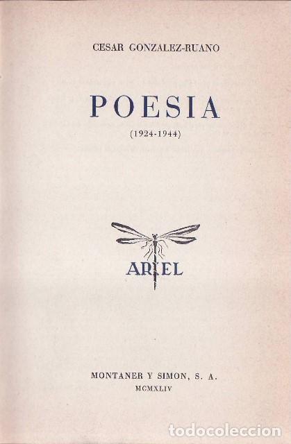 Libros: GONZALEZ RUANO, C&eacute;sar.- - Poes&iacute;a (1924-1944). - Foto 1