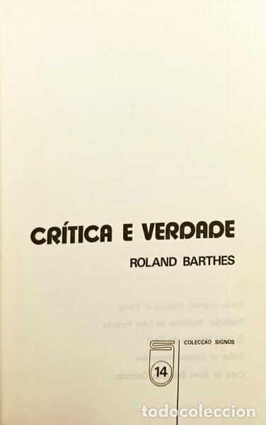 Libros: BARTHES. (Roland) - CR&Iacute;TICA E VERDADE. - Foto 2