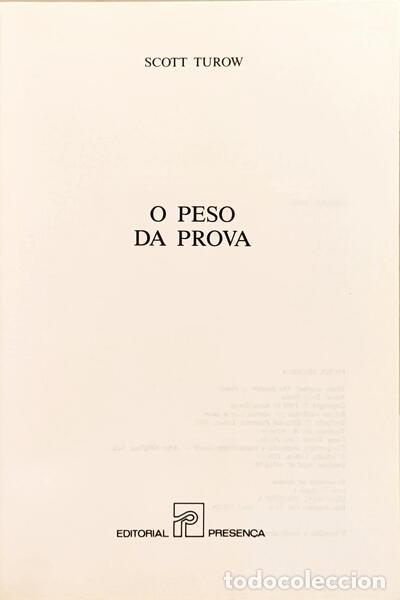 Libros: TUROW. (Scott) - O PESO DA PROVA. [1.&ordf; EDI&Ccedil;&Atilde;O] - Foto 2