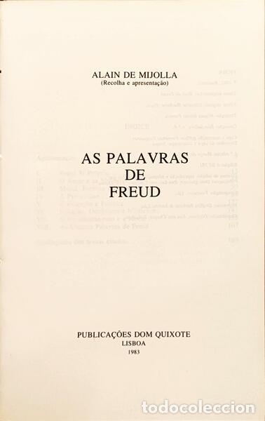 Libros: MIJOLLA. (Alain de) - AS PALAVRAS DE FREUD. - Foto 1