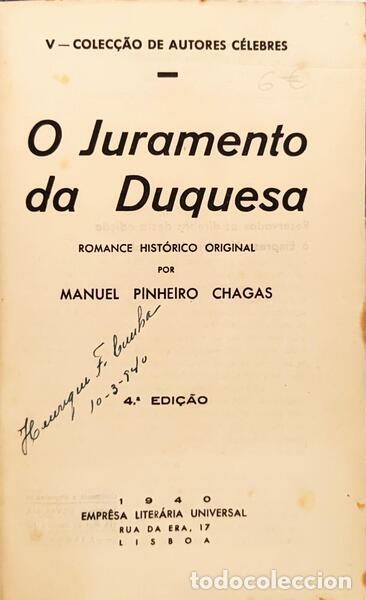 B&uuml;cher: PINHEIRO CHAGAS. (Manuel) - O JURAMENTO DA DUQUESA. [4.&ordf; EDI&Ccedil;&Atilde;O]
