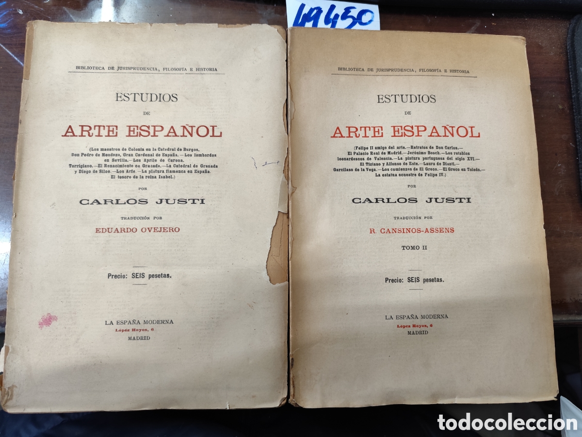 Livros em segunda m&atilde;o: ESTUDIOS DE ARTE ESPA&Ntilde;OL. Los 2 tomos. Completo. Traducci&oacute;n R. Cansinos Assens - JUSTI,Carlos