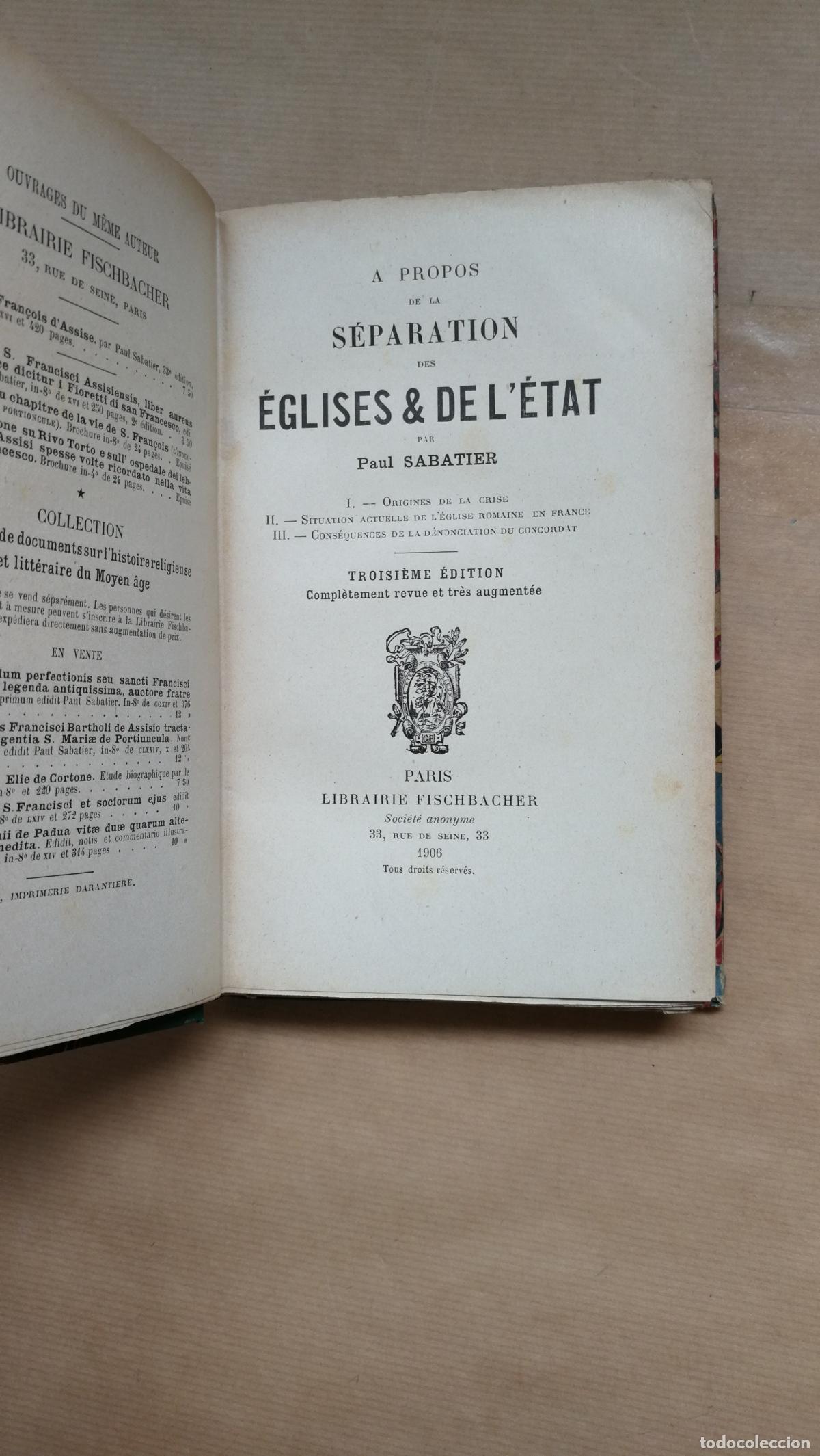 Libros: A Propos de la S&eacute;paration des &Eacute;glises & de L&Eacute;tat - Paul Sabatier - Foto 1